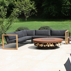 A modern outdoor fire pit table designed to combine warmth, functionality and contemporary style. Featuring a wide circular tabletop with a built-in central fire pit, the base also provides convenient integrated storage for firewood.

Its low-profile round design creates a natural gathering point for outdoor entertaining, while the durable metal construction and clean architectural form suit a wide range of landscape and patio settings. Ideal for gardens. 